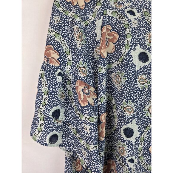 Loft Outlet Top Women's Size XL Blue Floral Bow Short Ruffle Sleeve Blouse Shirt - Picture 6 of 14